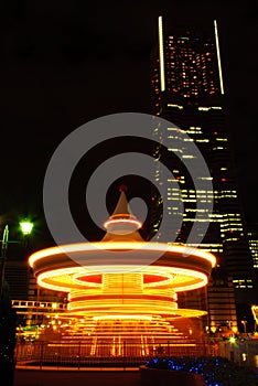 Carousel at night in long exposure.