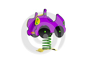 Carousel purple car on spring for kids 3d render on white background no shadow