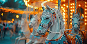 a carousel ride amidst several horses