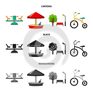 Carousel, sandbox, park, tricycle. Playground set collection icons in cartoon,black,monochrome style vector symbol stock