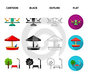 Carousel, sandbox, park, tricycle. Playground set collection icons in cartoon,black,outline,flat style vector symbol