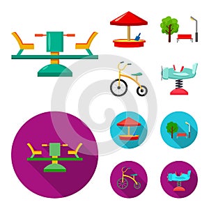 Carousel, sandbox, park, tricycle. Playground set collection icons in cartoon,flat style vector symbol stock