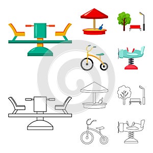 Carousel, sandbox, park, tricycle. Playground set collection icons in cartoon,outline style vector symbol stock