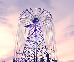 carousel at sunset, amusement park