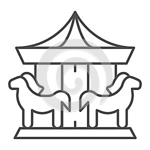 Carousel thin line icon, Amusement park concept, merry-go-round sign on white background, carousel with horses icon in