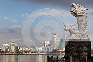 Carp Dragon Statue Ca Chep Hoa Rong on river bank in Da Nang