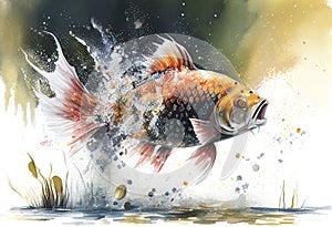 Carp fish aquarelle watercolour painting