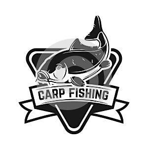 Carp fishing. Emblem template with carp fish. Design element for logo, label, sign, poster.