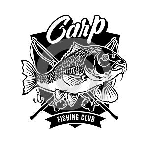 Carp fishing logo design in hang drawn style