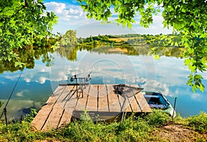 Carp fishing on pond