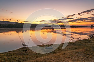 Carp fishing rods at sunrise