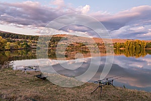 Carp fishing rods at sunrise