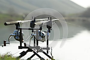 Carp stand with two fishing rods