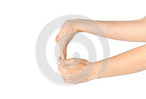 Carpal massage. Woman hand therapy, carpal tunnel syndrome protection. Female finger exercise, stretch therapy for pain