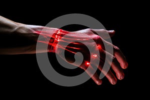 carpal tunnel syndrome , pain wrist effect using a mouse and a keyboard . ai generative