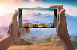 Carpathian mountain landscape on a smartphone