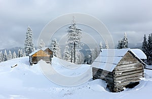 Carpathian mountain landscape in winter.