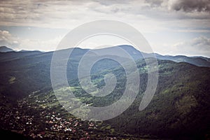 Carpathian mountain range. Clouds over mountains.