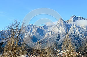 Carpathian mountains, Bucegi with Cross in top of Caraiman Peak