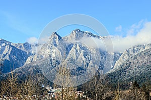 Carpathian mountains, Bucegi with Cross in top of Caraiman Peak