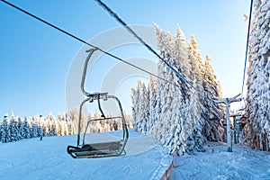 Carpathian mountains in winter in Romania, ski resort Paltinis, Sibiu