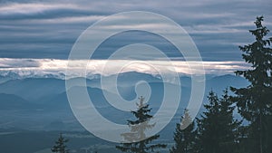 Carpathian mountains in winter snow - vintage film effect