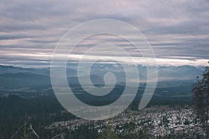 Carpathian mountains in winter snow - vintage film effect