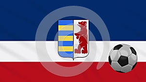 Carpathian Ruthenia flag and soccer ball rotates on background of waving cloth, loop