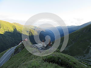 Carpathians mountains in Romania region Balea lack near Trasfagarasan road hill top