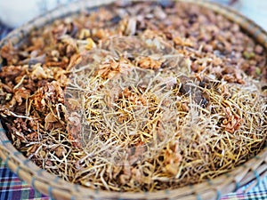Carpel and petal dried flower of herbal drink or vegetarian food photo