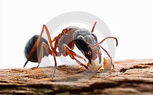 Carpenter Ant Destruction Eating Wood on isolated white background