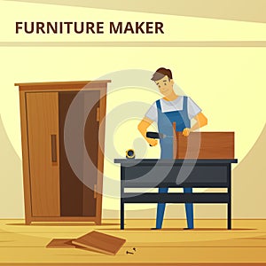 Carpenter Assembling Furniture Flat Poster