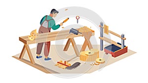 Carpenter Crafting Woodwork with Tools and Precision, vector design Generative AI