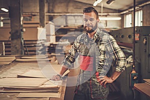 Carpenter doing his work in carpentry workshop.