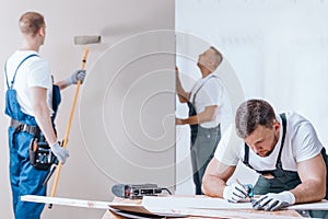 Carpenter drawing on fiberboard photo