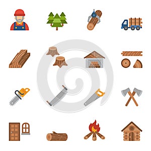 Carpenter elements or Woodworker flat color icons set 1 photo