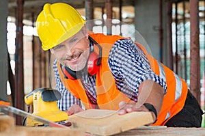 Carpenter Examining Plank