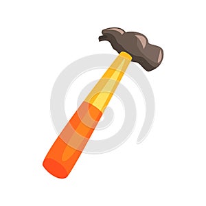 Carpenter hammer with yellow handle. Colorful cartoon vector Illustration