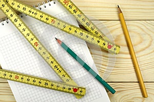 Carpenter meter on a wooden table