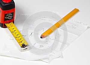 Carpenter pencil and rule on plans