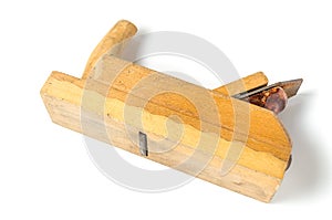 Carpenter`s tool old wooden plane on a white background.