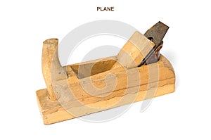 Carpenter`s tool old wooden plane on a white background.