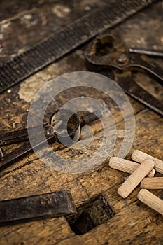 carpenter& x27;s tools on a wooden desk