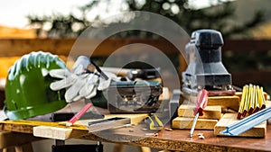Carpenter`s work tools. Carpentry