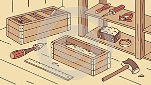 Carpenter's Workbench with Tools Crates, Craftsmanship Vector, vector design Generative AI