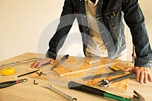 Carpenter`s working tools on a tools table