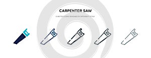 Carpenter saw icon in different style vector illustration. two colored and black carpenter saw vector icons designed in filled,