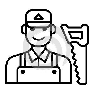 Carpenter with saw icon vector on trendy design