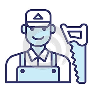 Carpenter with saw icon vector on trendy design