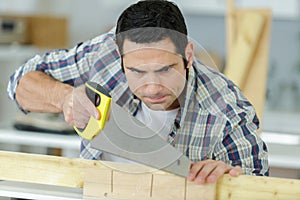 carpenter sawing wood